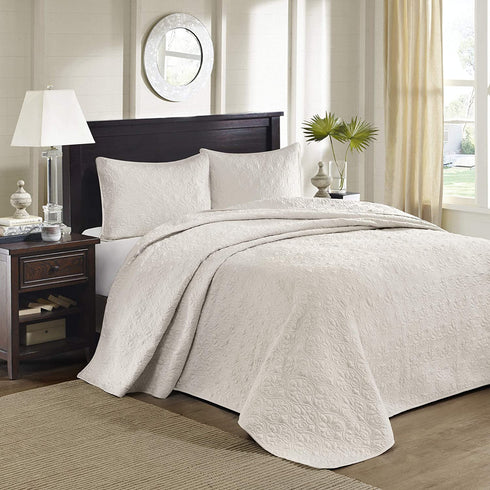 Madison Park Quebec Twin Size Quilt Bedding Set - Ivory , Damask 2 Piece Bedding Quilt Coverlets Ultra Soft Microfiber Bed Quilts Quilted Coverlet