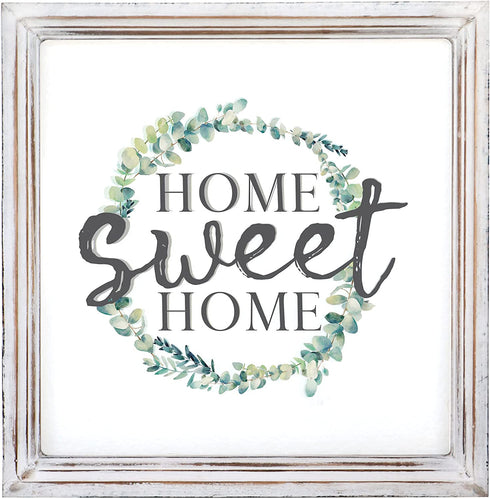 Barnyard Designs Home Sweet Home Sign Rustic Primitive Country Home Decor Framed Wall Sign 13" x 13? x 1"