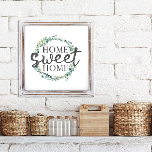 Barnyard Designs Home Sweet Home Sign Rustic Primitive Country Home Decor Framed Wall Sign 13" x 13? x 1"