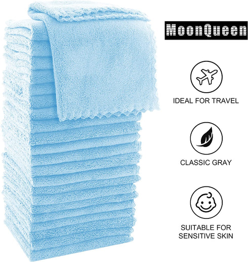 MOONQUEEN Ultra Soft Premium Washcloths Set - 12 x 12 inches - 24 Pack - Quick Drying - Highly Absorbent Coral Velvet Bathroom Wash Clothes (Aquamarine, 12 x 12 Inch)