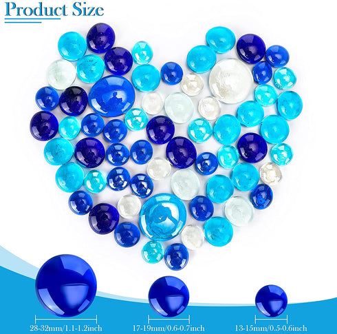 300 Pieces Flat Glass Marbles, Flat Gems, Decorative Aquarium Glass Stones, Glass Marbles Beads, Pebbles for Vase Fillers Wedding Garden Centerpieces Decor (Clear, Light Blue, Dark Blue)