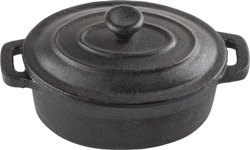 TableCraft Cast Iron Mini Oval Casserole with Lid Cookware, 8-Ounce, Black