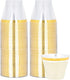 Plasticpro 9 oz Disposable Plastic Party Cups,Old fashioned Designed Tumblers, With gold Rim 100 Count, Crystal Clear