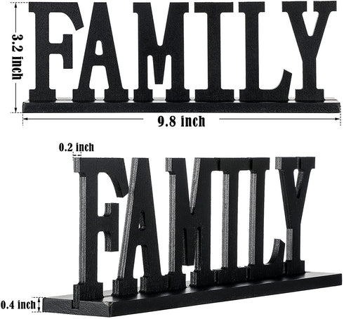 4 Pieces Love Faith Hope Family Wood Word Sign Black Wooden Cutout Letter Table Sign Rustic Letter Tabletop Decorations Freestanding Wood Sign for Home Room Fireplace Table Centerpiece Decoration