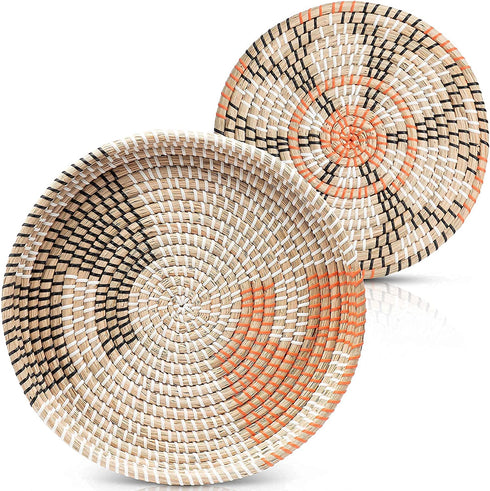 Boho Wall Decor Seagrass Baskets - 2-Piece Set - Includes 1 Hanging Wall Basket and 1 Trivet with Hang Loops - Bohemian Decor Baskets Handmade in Vietnam with Natural Seagrass