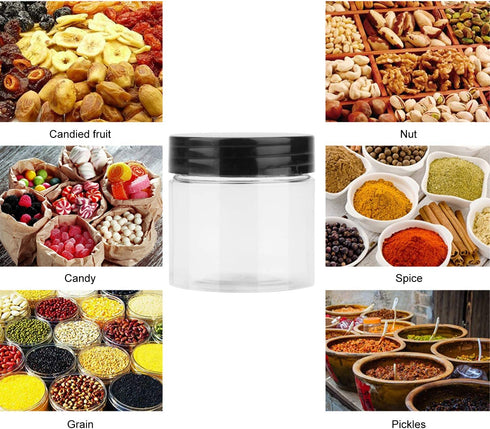 2.5 oz Durable Plastic Jars, Accguan Clear Container for Food Storage, Airtight Plastic Jars Ideal For Dry Food, Spices and Bird Feed Storage, 48 PACK