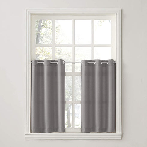 No. 918 Montego Grommet Textured Kitchen Curtain Tier Pair, 56" x 36", Nickel Gray