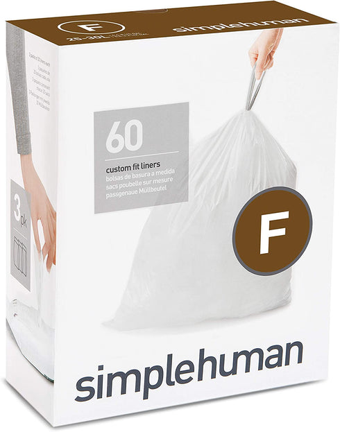 simplehuman Code F Custom Fit Drawstring Trash Bags in Dispenser Packs, 25-30 Liter / 6.6-8 Gallon, White 60 Liners