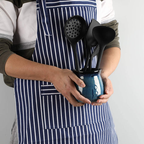 Ceramic Utensil Holder,Porcelain Utensil Crock Easy to Clean - 30oz (Gradient Blue)