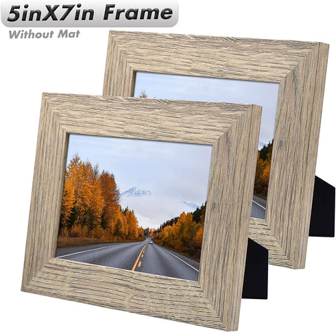 Golden State Art, 5x7 Picture Frame - Wide Molding - Wood Grain Style - Easel for Tabletop Display, Back Hangers for Wall Display - Great for Baby Pictures, Weddings, Portraits (2 Pack, Beige)