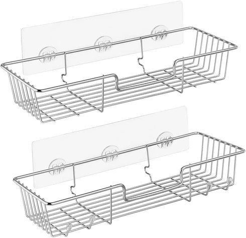 iPEGTOP Shower Caddy Basket with Hooks Soap Dish Holder Shelf for Shampoo Conditioner Bathroom Kitchen Storage Organizer SUS304 Stainless Steel Adhesive No Drilling - 3 Pack