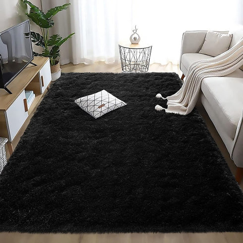 Wondo Ultra Soft Black Area Rug Shag Fluffy Rug for Bedroom Living Room, 3'X5' Modern Fuzzy & Shaggy Plush Carpet for Girls Room Boys Nursery Kids Playroom Home Decoration Floor Rugs, 3X5ft