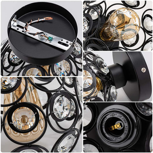 Semi Flush Mount Ceiling Light Fixture, Antique Black Metal Crystal Ceiling Lamp, Indoor Close to Ceiling Lighting Fixture for Bedroom Bathroom Foyer Hallway 1 Pack