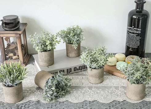 Der Rose 6pcs Small Fake Plants Artificial Potted Plants for Home Office Farmhouse Bathroom Bedroom Decor