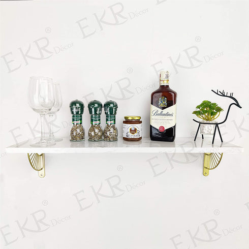 EKR Metal Shelf Braket 2 Pcs for Floating Shelves DIY L Shape Shelving Brackets Right Angle Home Décor Accents Storage Kitchen Office Decoration Gold 5.9 Inches Wood Not Included
