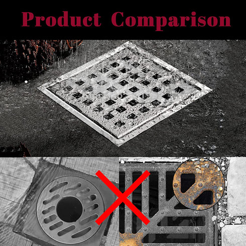 Fibetter Square Shower Drain, 4-1/4 Inch SUS 304 Stainless Steel Grid Pattern with Hair Strainer Square Drain for Shower - Brushed Nickel