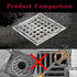 Fibetter Square Shower Drain, 4-1/4 Inch SUS 304 Stainless Steel Grid Pattern with Hair Strainer Square Drain for Shower - Brushed Nickel