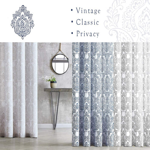 FMFUNCTEX White Grey Damask Print Curtains for Bedroom 63 inch Total Privacy Vintage Flower Window Drapes Living Room Grommet Top 50" w x Set of 2
