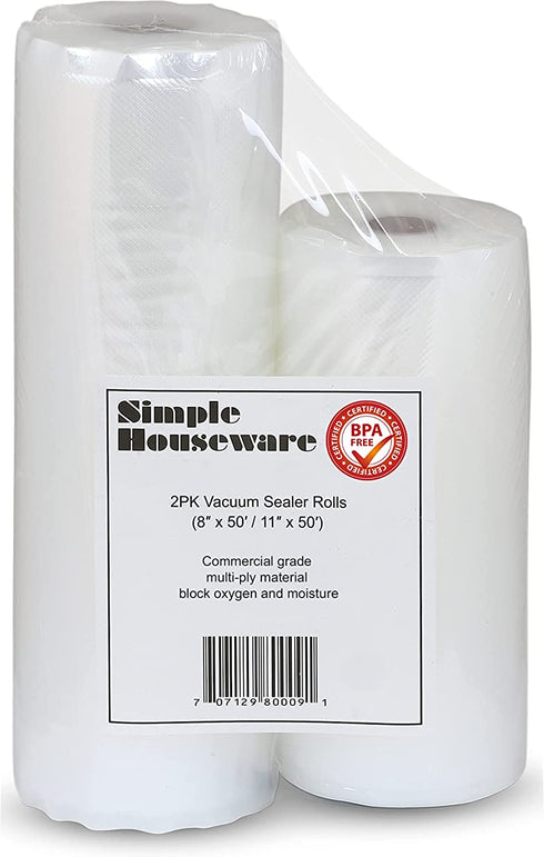 SimpleHouseware Vacuum Sealer Bags Roll Food Sous Vide Bag Roll, 2-Pack (11" x 50' and 8'' x 50', total 100 feet)