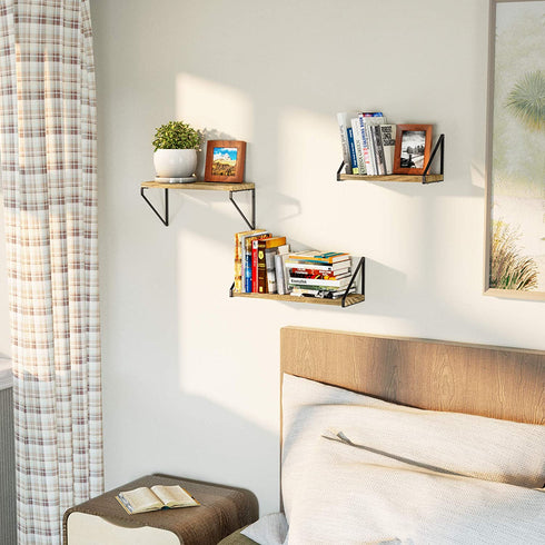 Love-KANKEI Floating Shelves Rustic Shelves Wall Mounted Set of 3 Wall Storage Shelves for Living Room, Bedroom, Kitchen Carbonized Black