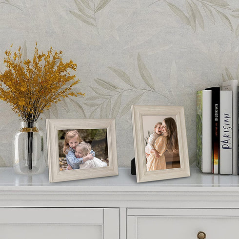 Shampsen 5x7 Picture Frames 3 Pack Beige Wood Grain Rustic Scandi Picture Frames Collage Wall Decor Gift for Birthday, Anniversary, Mother's Day