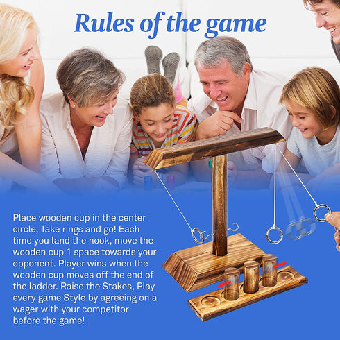 Ring Toss Game, Ring Toss with Shot Ladder, Fun Hook and Ring Game, Handmade Wooden Interactive Game for Home and Party