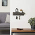 MyGift Floating Wall Shelf with Hooks, Vintage Grey Wood Entryway Storage Shelf with 4 Metal Key Hooks