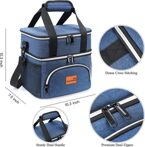 ExtraCharm Insulated Lunch Bag for Men Women Adult, Dual-Compartment Large Lunch Box Reusable Lunchbox Cooler for Work Office Picnic