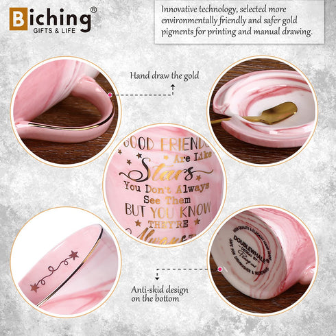 Best Friends, Friendship Gifts for Women Birthday Gifts for Women Birthday Gifts Ideas for Her, Friends Female, Besties, Sister, BFF Ceramic Marble Coffee Mug Gifts Box Printed Gold 14oz Pink