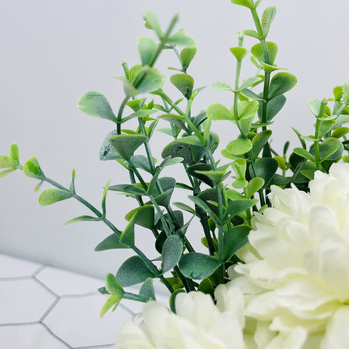 LADADA Artificial Flower Hydrangea and Small CeramicVase Fake Plant Eucalyptus Leaf Berry Flower Arrangement for Home Decoration (White)