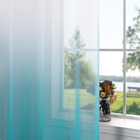Teal Curtains 84 Inch Length for Bedroom Decor Pair Set 2 Panels Ombre Aqua Blue Turquoise Gradient Grommet Semi Drapes Transparent Window Sheer Beach Curtains for Living Room Girls Dining 52x84 Long