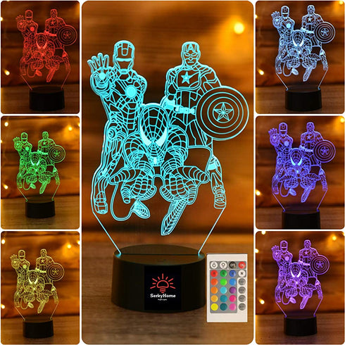 SERKYHOME 3D Illusion Night Lights for Kids with Remote Control 7 Colors Led Table Lamp (Marvel Heroes)