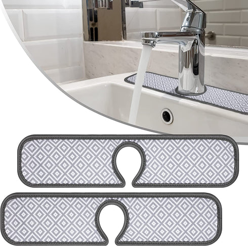 2 Pieces Faucet Absorbent Mat Kitchen Faucet Sink Splash Guard Microfiber Cleaning Cloth Pads for Faucet Grey Wraparound Absorbent Mat for Kitchen Faucet RV Water Stains Preventer (18 x 4 Inch)