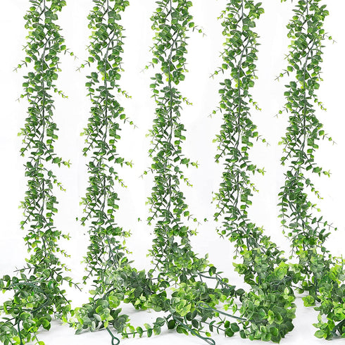 COCOBOO 5 Packs 30ft Faux Eucalyptus Garland, Artificial Vines Eucalyptus, Green Greenery Garlands for Wedding Arch Decor Boxwood Backdrop, Table, Outdoor, 6 Feet Each