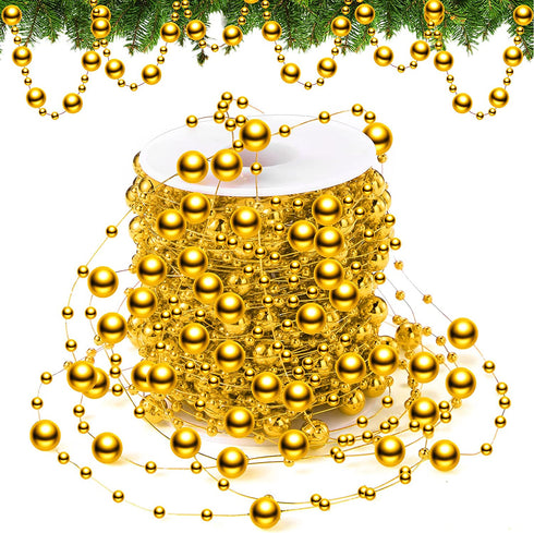 Pangda 65.6 Feet Christmas Tree Beads Garland Plastic Pearl Strands Chain for Christmas Wedding Decoration (Gold)