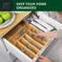 Luxury Bamboo Kitchen Drawer Organizer - Silverware Organizer and Cutlery Tray with Grooved Drawer Dividers for Flatware and Kitchen Utensils (7 Slot, Natural)