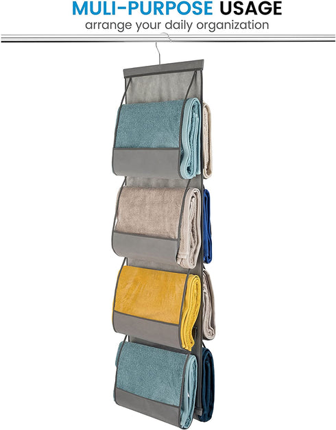 Zober Hanging Purse Organizer For Closet Clear Handbag Organizer For Purses, Handbags Etc. 8 Easy Access Clear Vinyl Pockets With 360 Degree Swivel Hook, Gray, 48? L x 13.8? W