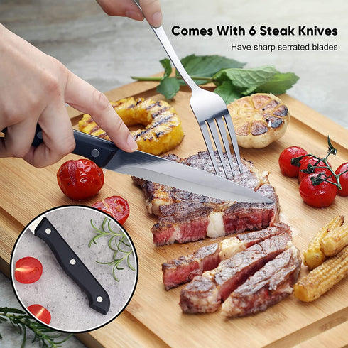 36-Piece Silverware Set with Steak Knives for 6, Food-Grade Stainless Steel Flatware Includes Spoons Forks Knives,Tableware Cutlery Set For Home Office Restaurant Hotel, Mirror Finish, Dishwasher Safe