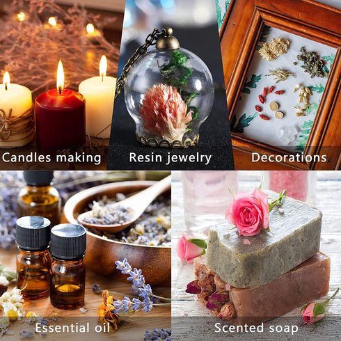 Natural Dried Flower for Soap Making,Dried Flower Herbs Kit for Bath, Candle, Aromatherapy Making, Sachet, Dried Flower for Perfume, Include Lavender, Rose Petals, Rosebuds, Jasmine 20 Packs