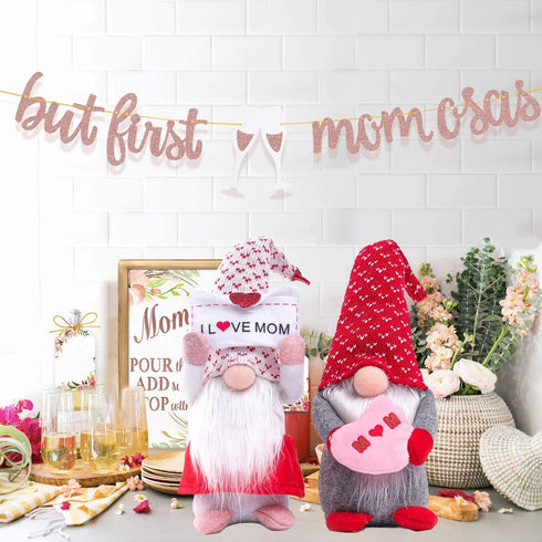 2PCS Mother's Day Gnome Decor, Handmade Scandinavian Plush Craft Tomte Swedish Gnome Elf Dwarf Doll Envelope I Love Mom Faceless Doll Decorations Gift for Mom