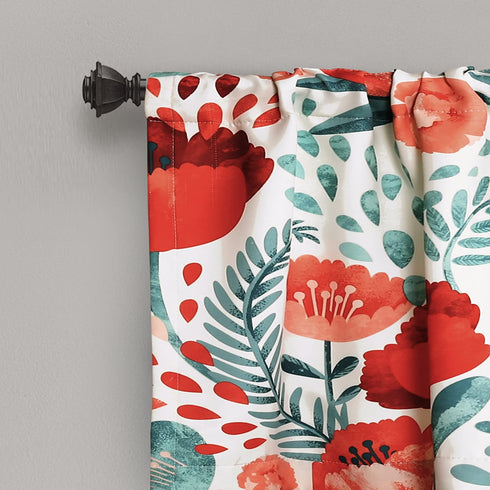 Lush Decor Valance, 18" x 52", Multi Poppy Garden Curtains Room Darkening Window Panel Set for Living, Dining, Bedroom, 18 in L