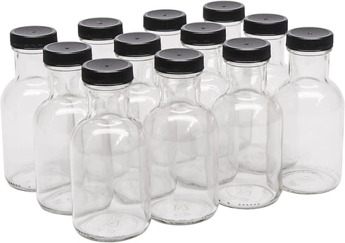 North Mountain Supply - ST-8OZ-BKP 8 Ounce Glass Stout Sauce Bottle - With 38mm Black Plastic Lids - Case of 12