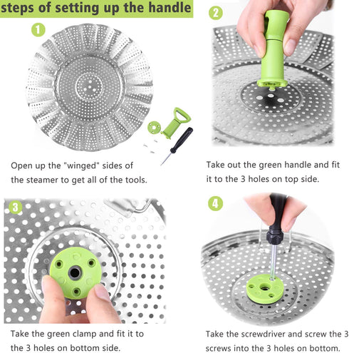 Steamer Basket Stainless Steel Vegetable Steamer Basket Folding Steamer Insert for Veggie Fish Seafood Cooking, Expandable to Fit Various Size Pot (7.1" to 11")