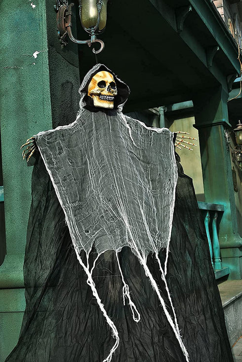 FUN LITTLE TOYS 70 Inches Halloween Hanging Grim Reaper Decoration, Halloween Scary Skeleton Ghost for Indoor and Outdoor, Haunted House Prop Décor, Yard Decor