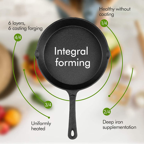 10 Inch Cast Iron Skillet Pan Small Frying Pan, Pre-Seasoned for Non-Stick Like Surface, Cookware Oven/Broiler/Grill Safe, Kitchen Deep Fryer, Restaurant Chef Quality