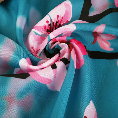 LIVILAN Cherry Blossom Shower Curtain Japanese Shower Curtain Floral Sakura Plum Blossom Flower Shower Curtains with 12 Hooks Teal Blue and Pink Pretty Shower Curtain, 72" W x 72" H