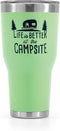 Camco Life is Better at The Campsite Stainless Steel 30 oz. Tumbler with Double Wall Insulation - Leak Proof Lid, Won't Sweat, Great For Hot and Cold Drinks - Green (53064)