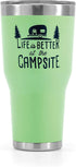 Camco Life is Better at The Campsite Stainless Steel 30 oz. Tumbler with Double Wall Insulation - Leak Proof Lid, Won't Sweat, Great For Hot and Cold Drinks - Green (53064)