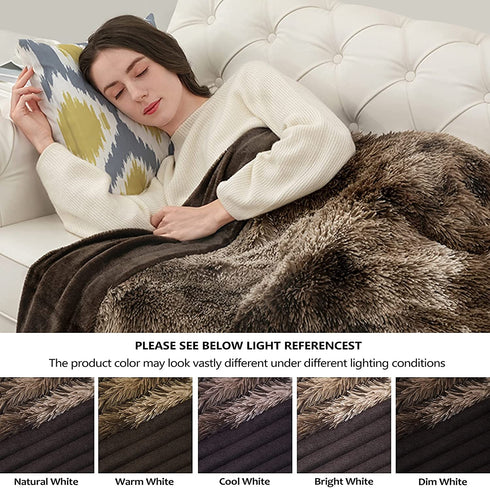 HBlife Luxury Soft Faux Fur Throw Blanket 50" X 60", Solid Reversible Lightweight Shaggy Fuzzy Blanket Plush Fluffy Cozy Decoration Throw Blankets for Couch and Living Room, Tye Die Brown