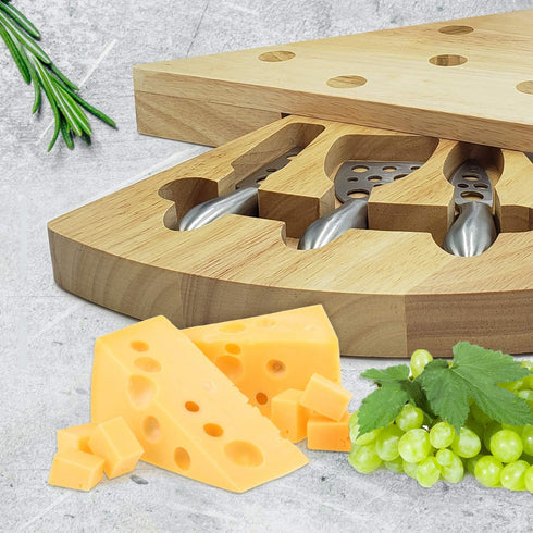 Bamboo Essentials Rubber Wood Cheese Board Set - Charcuterie Platter with Cutlery Set - Perfect for Birthday, Housewarming & Wedding Gifts, Can Be Used in Sets forming a Center Piece